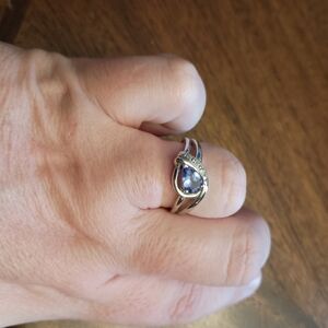 Ring sterling silver amethyst 3cz diamonds